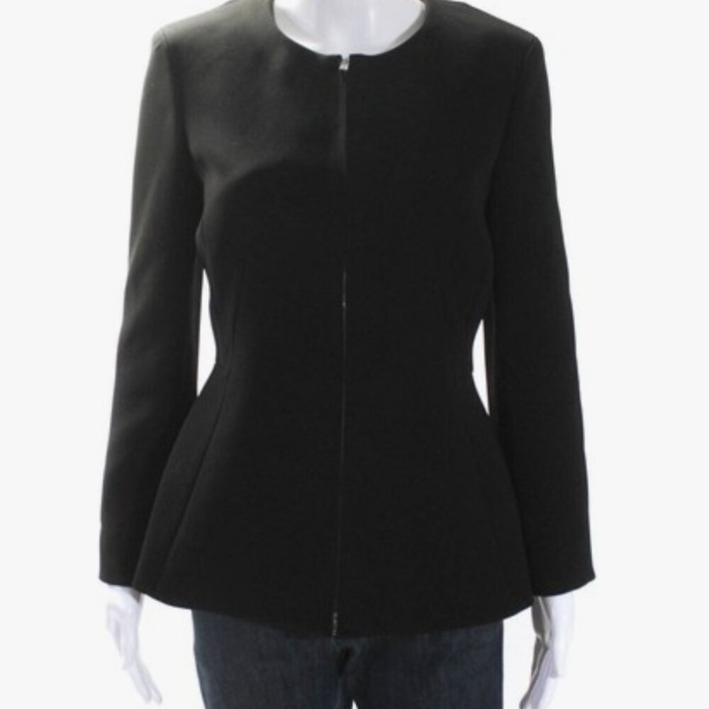 Theory Womens Crew Neck Full Zip Suiting Jacket Black - Size 4